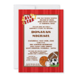 5x7 All Star Red Birthday Party Invitation