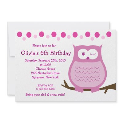 5x7 Amore Owl Pink Girl Birthday Invitation by allpetscherished