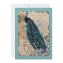 5x7 Ancient Peacock Save the Date Cards Aqua Blue
