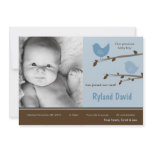 5x7 Baby Boy Blue Birdsl Photo Birth Announcement