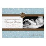 5x7 Baby Boy Blue Floral Photo Birth Announcement