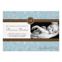 5x7 Baby Boy Blue Floral Photo Birth Announcement