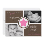 5x7 Baby Girl Pink Star Photo Birth Announcement