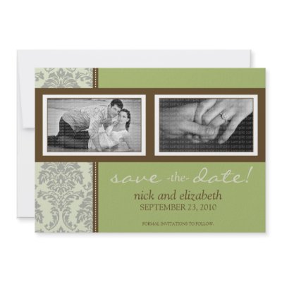 5X7 Baroque Sage/Brown Two-Photo Save the Date Custom Invite by TheWeddingShoppe