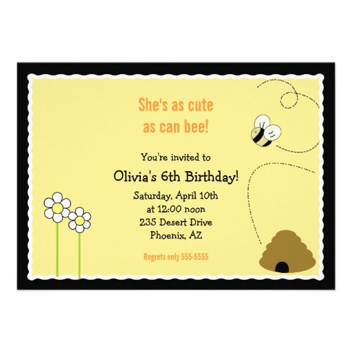 5x7 Bee Happy Birthday Invitation Card