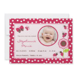 5x7 Berry Garden Lady Bug Photo Birth Announcement