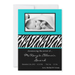 5x7 Black Blue Zebra PHOTO Birth Announcement