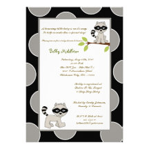 5x7 Black Grey Racoon  Baby Shower Invitation