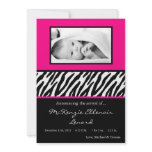 5x7 Black Hot Pink Zebra PHOTO Birth Announcement