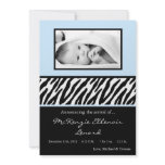 5x7 Black Ligh Blue Zebra PHOTO Birth Announcement