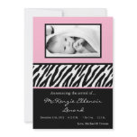 5x7 Black Ligh Pink Zebra PHOTO Birth Announcement