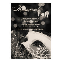 5x7 Black Masquerade Sweet 16 Birthday Invitation