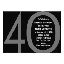 5x7 Black+White Big 4-0 Birthday Party Invitations