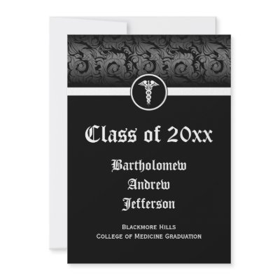 5x7 Black/White Caduceus Medical School Graduation Invites by CustomInvites