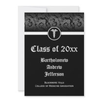 5x7 Black/White Caduceus Medical School Graduation Invites