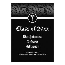 5x7 Black/White Caduceus Medical School Graduation Invites