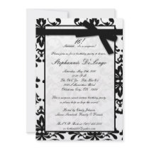 5x7 Black White Damas Sweet 16 Birthday Invitation