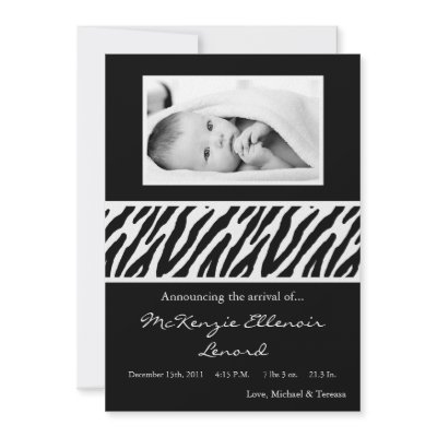 5x7 Black White Zebra PHOTO Birth Announcement by thepapergenius