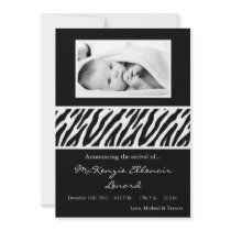 5x7 Black White Zebra PHOTO Birth Announcement