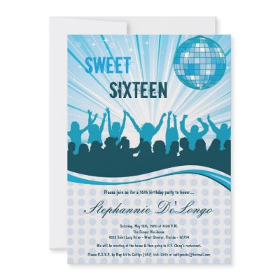 5x7 Blue Dance Party 16th Birthday Invitation by AnnLeeDesigns