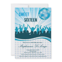 5x7 Blue Dance Party 16th Birthday Invitation