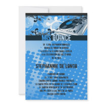 5x7 Blue DJ Turntable Quinceanera Invitation