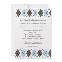 5x7 Blue Grey Argyle Punk Baby Shower Invitation