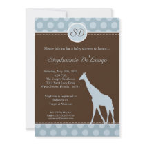 5x7 Blue Polka Dot Giraffe Baby Shower Invitation