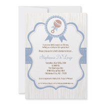 5x7 Boy Blue Baby Rattle Baby Shower Invitation