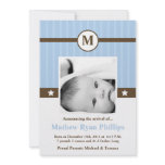 5x7 Boy Blue Monogram PHOTO Birth Announcement