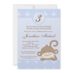5x7 Boy Blue PolkaDot Monkey Birthday Invitation