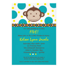 5x7 Boy Modern Mod Monkey Birthday Par Invitation