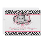 5x7 Butterfly Zebra Print Photo Birth Announcement invitations