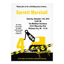 5x7 Construction Dozer Crane Birthday Invitation