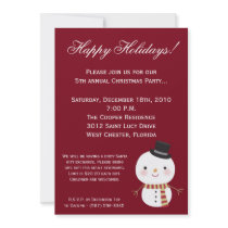 5x7 Crimson Red Snowman Christmas Party Invitation