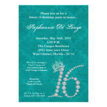 5x7 Diamond Topaz Sweet 16 Birthday Invitation