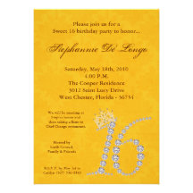 5x7 Diamond Topaz Sweet 16 Birthday Invitation