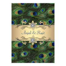 5x7 Emerald Green Elegant Peacock Wedding Announcements