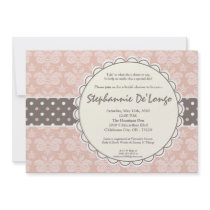 5x7 Girl Pink Damask Lace Bridal Shower Invitation