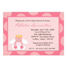 5x7 Girl Pink Polka Dot Pig Baby Shower Invitation