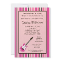 5x7 Girl Pink Rocker Guitar Baby Shower Invitation