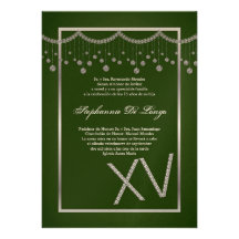 5x7 Green Diamond Quinceanera Birthday Invitation