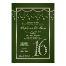5x7 Green Diamond Sweet 16 Birthday Invitation