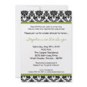 5x7 Green Lime Black Damask Baby Shower Invitation