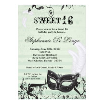 5x7 Green Masquerade Sweet 16 Birthday Invitation