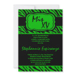 5x7 Green Zebra Print Quinceanera 15 Invitation