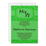 5x7 Green Zebra Print Quinceanera 15 Invitation