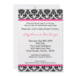 5x7 Hot Pink Black Damask Baby Shower Invitation