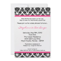 5x7 Hot Pink Black Damask Baby Shower Invitation