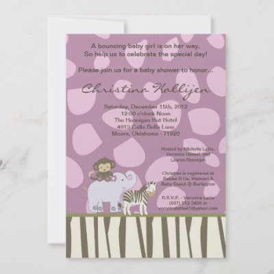 Shower Theme on 5x7 Jacana Girly Jungle Zoo Baby Shower Invitation ...